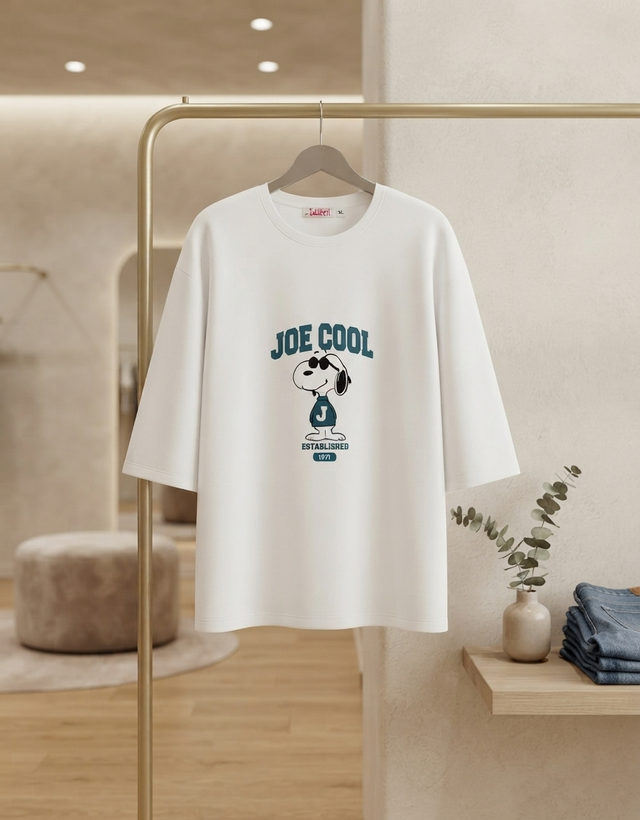 تیشرت باکسی سفیدطرح اسنوپی joecool