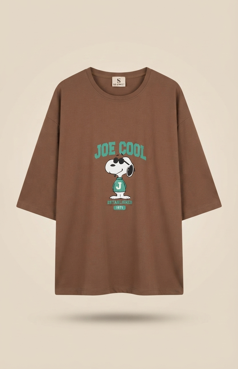 تیشرت باکسی قهوه ای طرح اسنوپی joecool